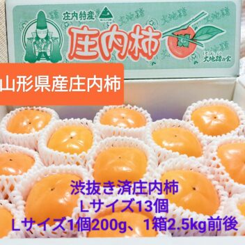 令和５年度完売：数量限定30箱　庄内柿　渋抜き種なし　Lサイズ13個2.5㎏以上